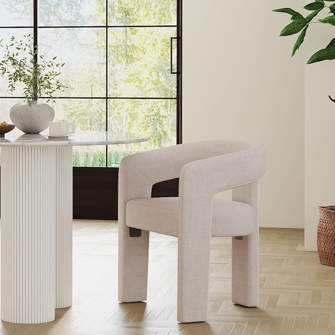 RIVOVA Modern Barrel Dining Chair, Linen Upholstered Accent Side Chair by RIVOVA