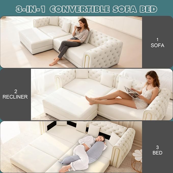 90.6'' Velvet Folding Floor Sofa Bed - Image 3