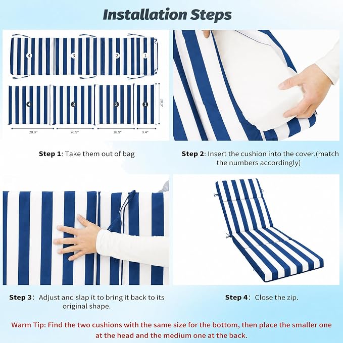 2 Pcs Outdoor Chaise Lounge Cushion 72" x 21" x 3", Folding Patio Lounge Chair - Image 7