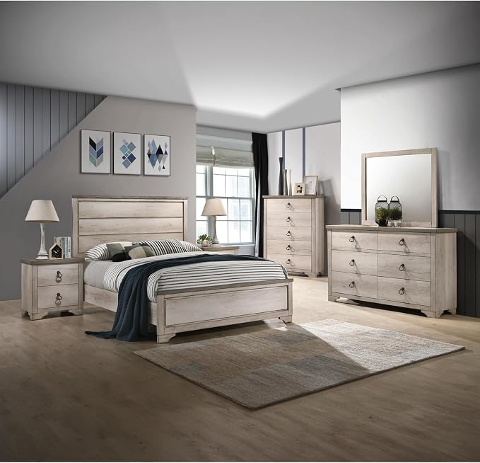 1pc Cottage Style Distressed 2 Drawer Nightstand Driftwood Finish - Image 2