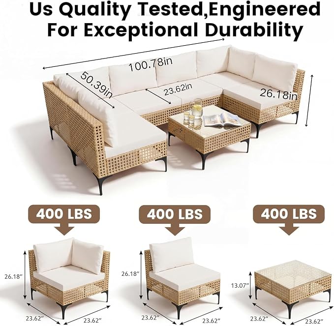 Devoko Patio Furniture Set, 7 Pieces Outdoor Wicker Sectional Couch - Image 6