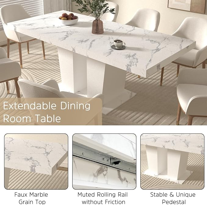 Henf 7 Pieces Faux Marble Dining Table Set - Image 4