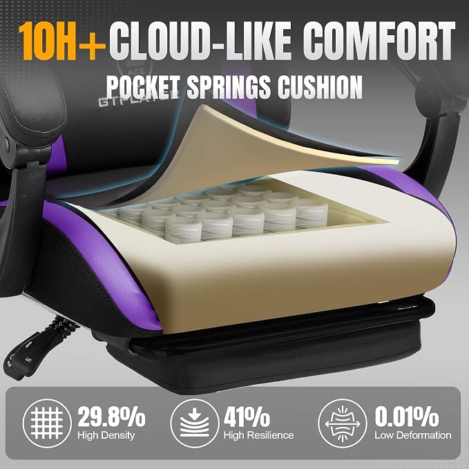 GTPLAYER Gaming Chair with Pocket Spring Cushion, Leather Office Chair with - Image 4