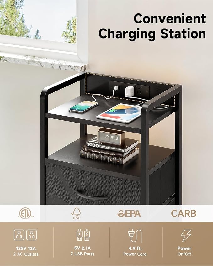 Lazzanto Night Stand Bedside Charger Bedroom - Image 5