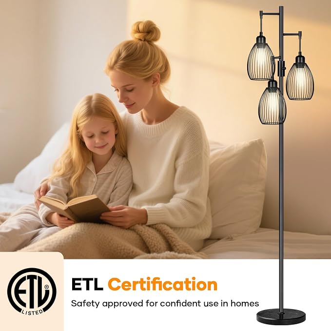 Dimmable Floor Lamp, 3x800LM LED Bulbs Included, Farmhouse Industrial Floor - Image 6