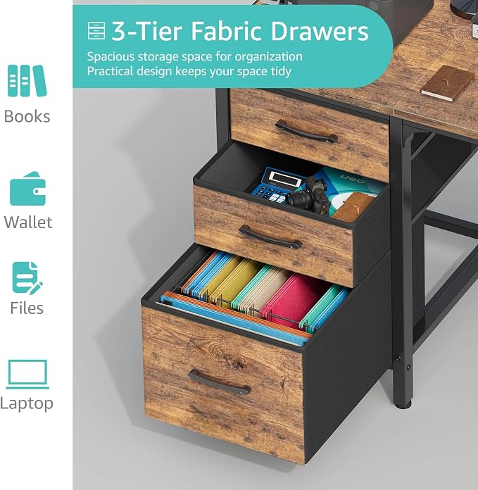 Lufeiya Computer Desk with File Drawers Cabinet, 47 Inch Reversible Home Office - Image 6