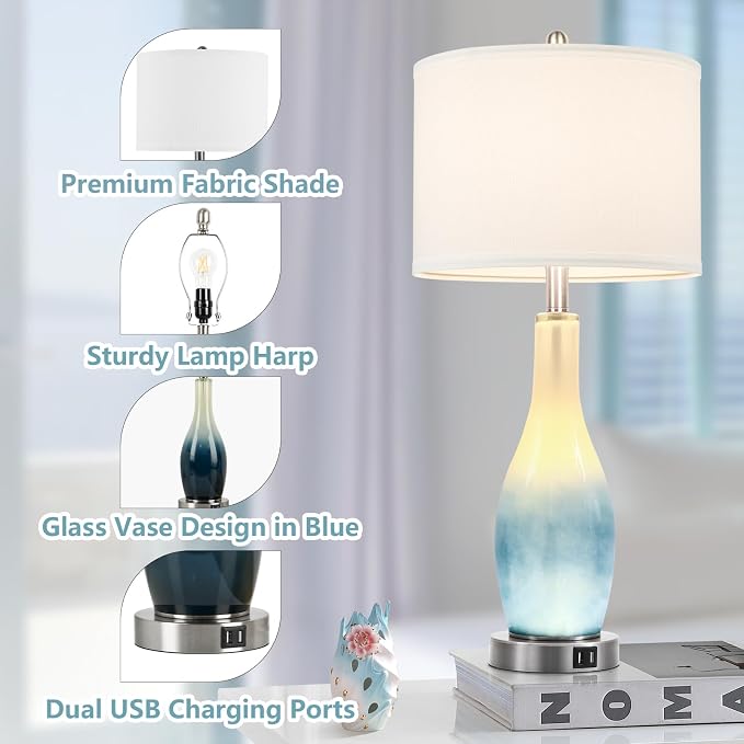 BesLowe 26in Tall Glass Table Lamps Set of 2 - Image 6