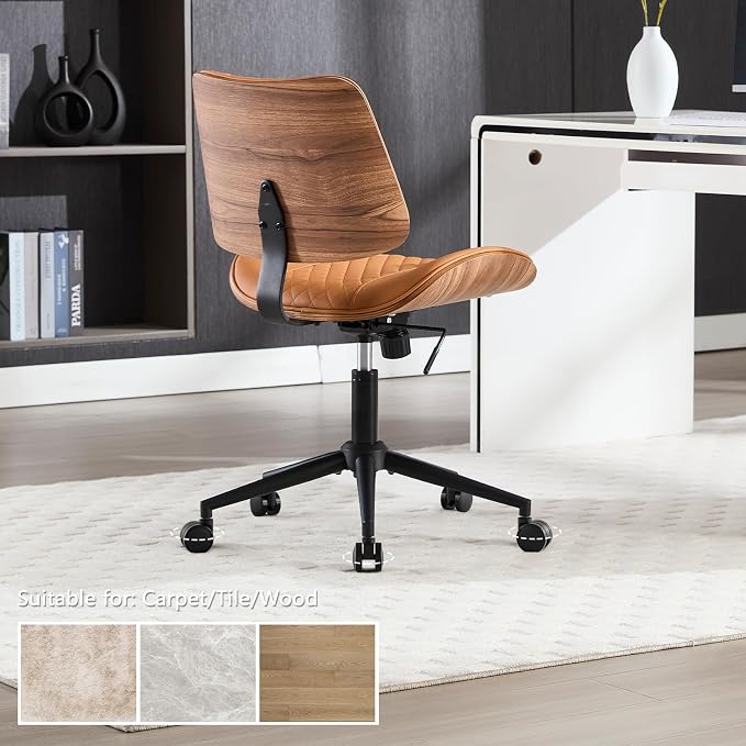 Home Office Chair No Arms with Wheels, Adjustable Height PU Leather Mid Back - Image 7