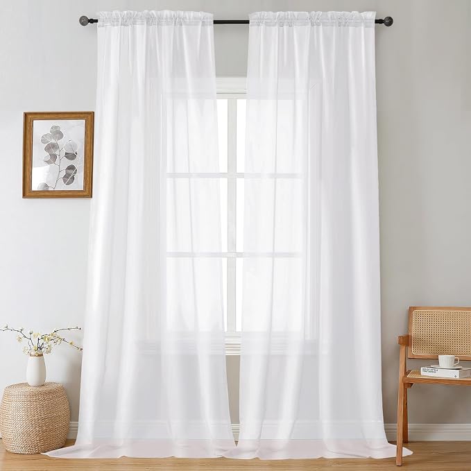Gwine White Sheer Curtains 108 Inches Long 2 Panels Set, Voile Light Filtering by Gwine