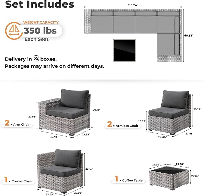 ovios 6 Pieces Patio Furniture Set, Outdoor Wicker Sectional Sofa - Image 7
