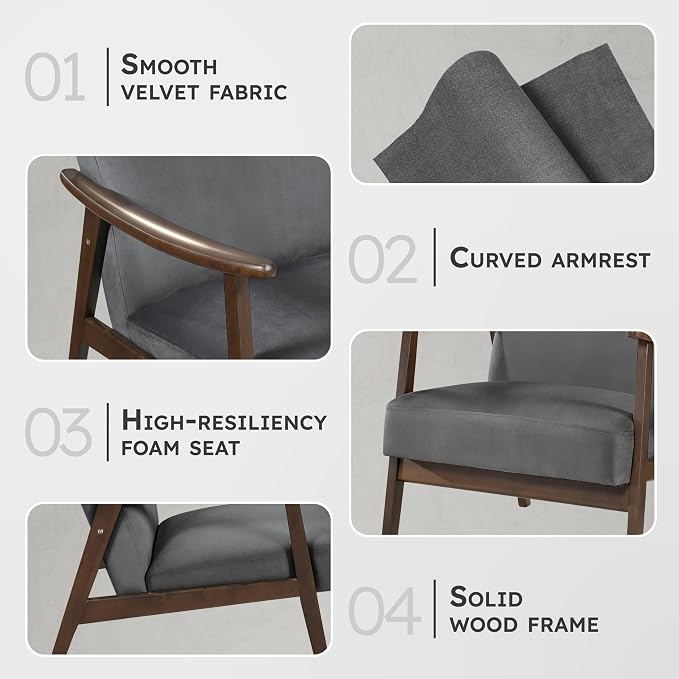 Lexicon Mid Century Modern Chair Velvet Accent Chair - Image 3