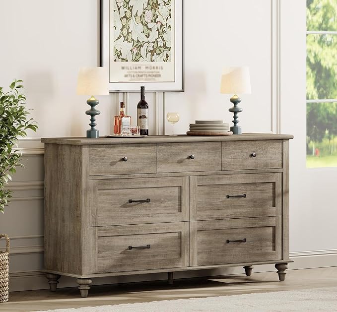 WAMPAT Grey 7 Drawers Dresser for Bedroom, Wide Chest of Drawers Kids Dresser by WAMPAT