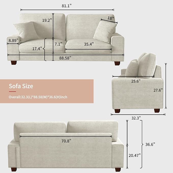 DOPEDIO Modern Loveseat Sofa for Living Room, Chenille Recliner, Removable Cover - Image 2