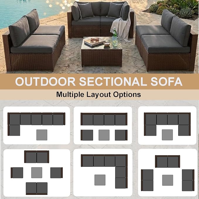 KIGOTY 7-Piece Patio Furniture Set, All-Weather PE Rattan Outdoor Sectional Sofa - Image 4