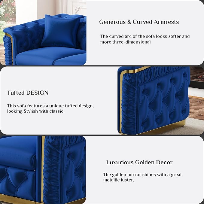 Luxury Chesterfield Sofa Set of 2, Velvet Tufted Couch Victorian Black and Gold - Image 4