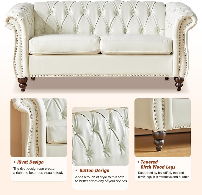 QHITTY 2 Piece Living Room Set, Sectional Chesterfield Sofa Chair Contemporary - Image 4