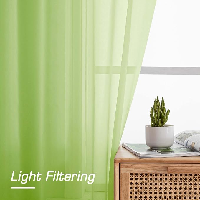 OWENIE Short Lime Sheer Curtains 36 Inch Length 2 Panels Set, Kitchen Tiers - Image 4