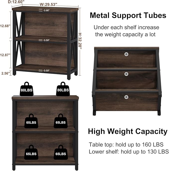 FATORRI Small Bookshelf, Rustic Book Shelf - Image 2
