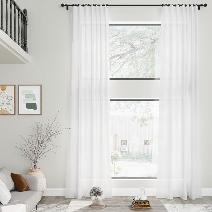 Nanspring White Linen Curtains Extra Long Back Tab Curtains 133 Inches Long - Image 2