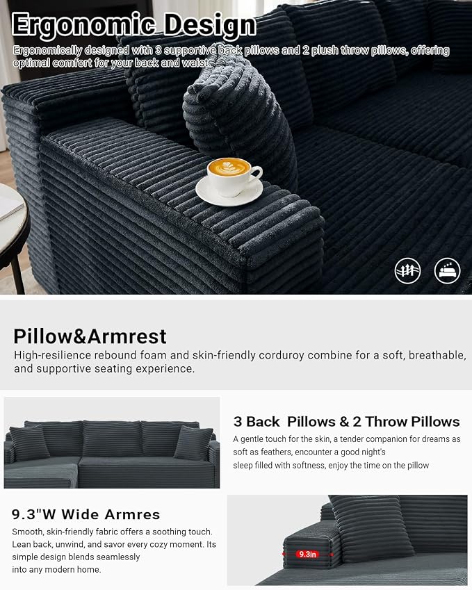 105 Inch Cloud Sectional Couch, Modern Modular Sectional Sofa - Image 6
