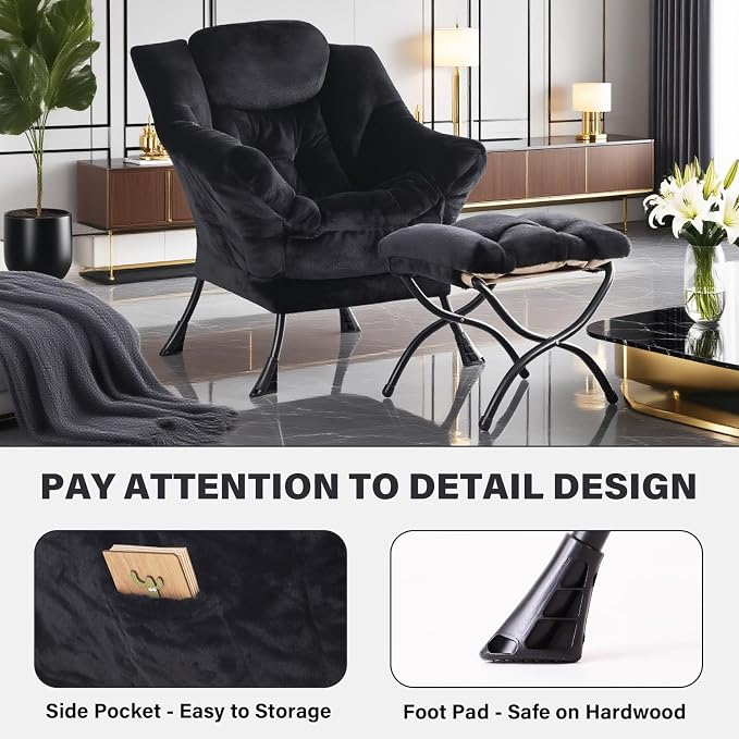 Tiita Lazy Chair with Ottoman, Comfy Leisure Sofa Armchair with Ottoman - Image 5