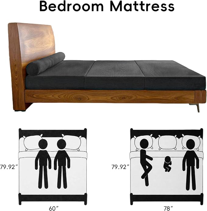 78" Boneless Couch, 5-in-1 Convertible Sofa Bed Tri Folding Mattress - Image 7