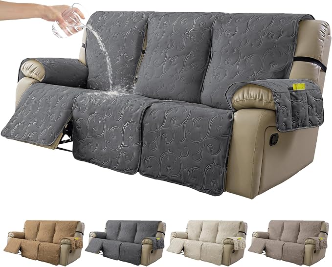 100% Waterproof Recliner Sofa Covers 3 Seater, 6-Piece Split Non-Slip Reclining by YUEANG