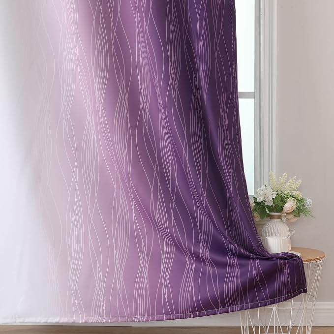 Estelar Textiler Purple and Greyish White Blackout Curtains 45 Inch Length - Image 6
