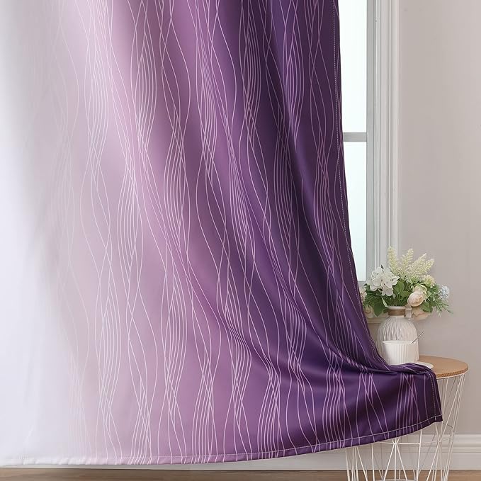Estelar Textiler Purple and Greyish White Ombre Short Blackout Kitchen Curtains - Image 6