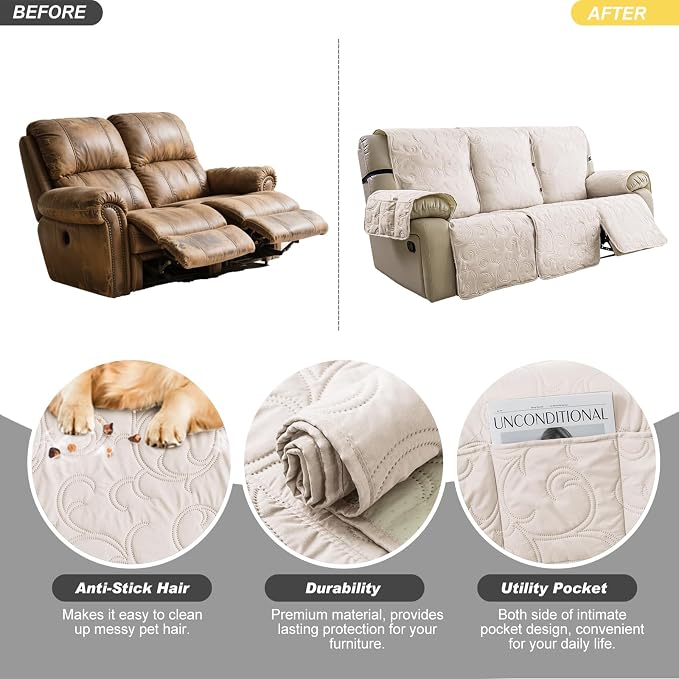 100% Waterproof Recliner Sofa Covers 3 Seater, 6-Piece Split Non-Slip Reclining - Image 5