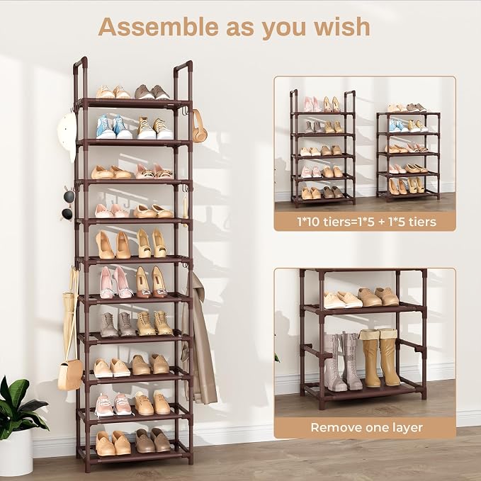 VTRIN 10 Tiers Tall Shoe Rack Holds 20-25 Pairs of Shoes Sturdy Vertical Shoe - Image 5