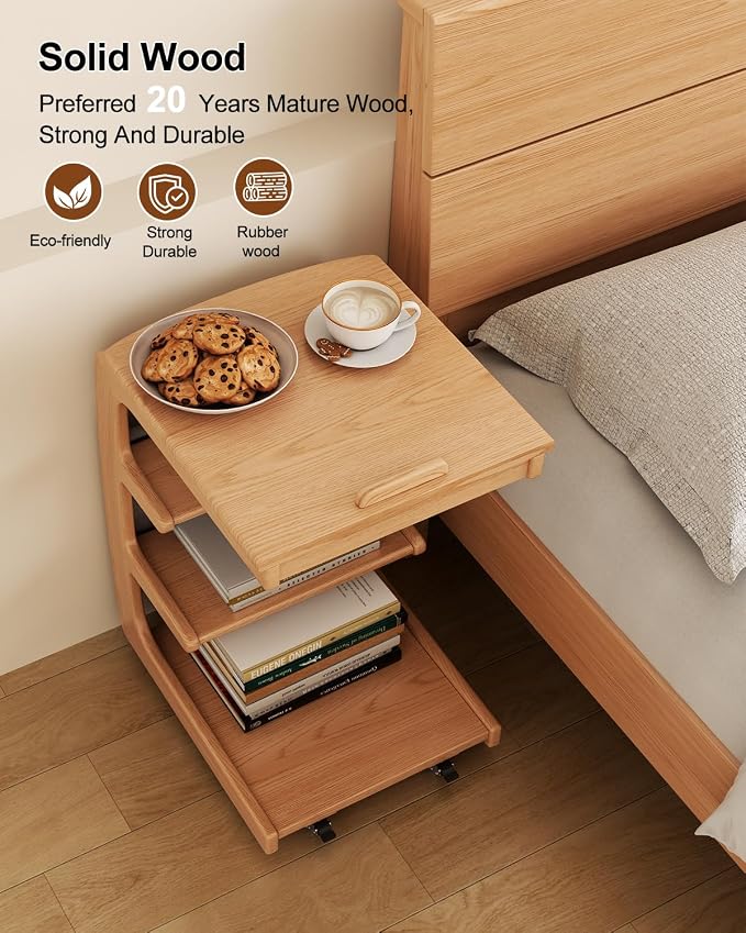 AQIMUELE Wooden C-Shaped End Table, Couch Desk - Image 4
