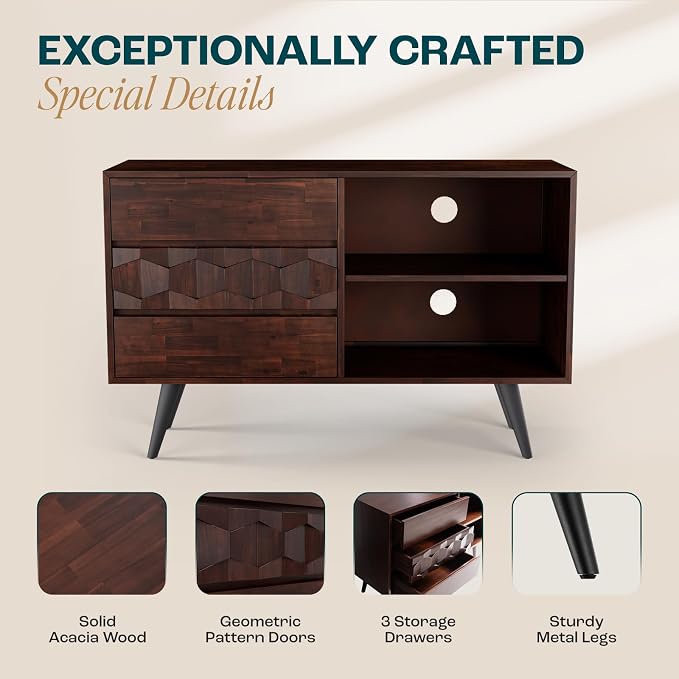 Bme Georgina 45 Inch Solid Wood TV Stand, Under 10 Minutes Assembly - Image 3