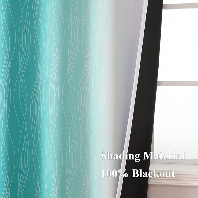 Estelar Textiler Teal and Greyish White Blackout Curtains 54 Inch Length - Image 5