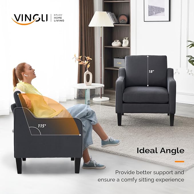 VINGLI Accent Chairs Set of 2 Living Room Chairs Dark Grey Reading Chair - Image 4
