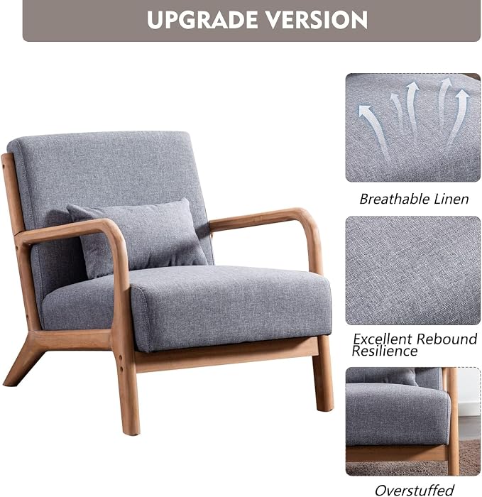 ANJ Mid Century Modern Accent Chairs Set of 2, Comfy Fabric Reading Chair - Image 4