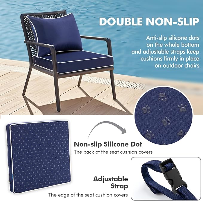 MIULEE Navy Outdoor Seat Cushion 22x24 Inch Waterproof & 3 Year Fade Resistant - Image 4