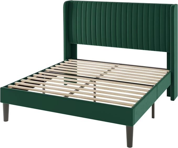 Allewie Queen Size Bed Frame/Velvet Upholstered Platform Bed/Vertical Channel - Image 9