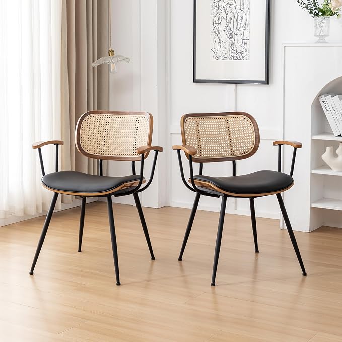 Rattan Dining Room Chairs Set of 2, Mid Century Modern Kitchen Side Chairs - Image 5