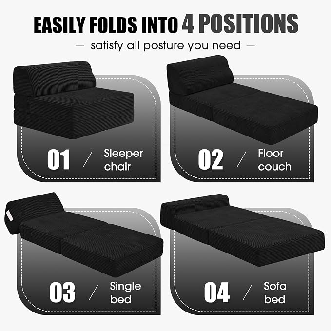 Kasunpul Folding Sofa Bed with Pillow, Memory Foam Fold Out Chair Bed, - Image 5