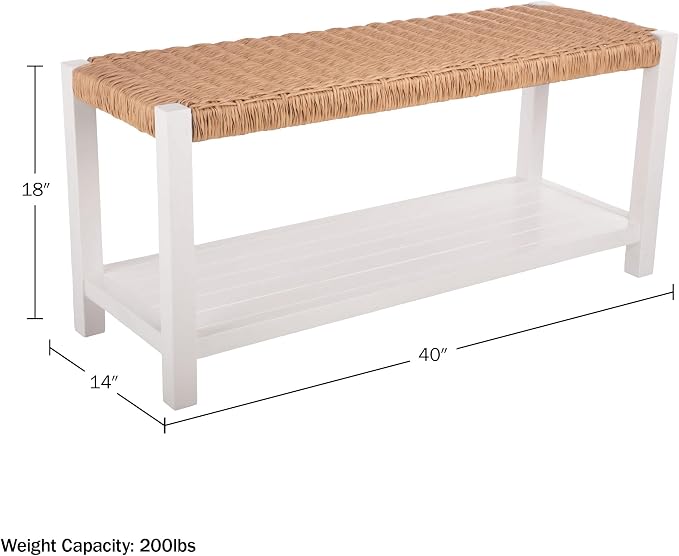 Alaterre Furniture Bench with Handcrafted Woven Rope Seat - Image 3