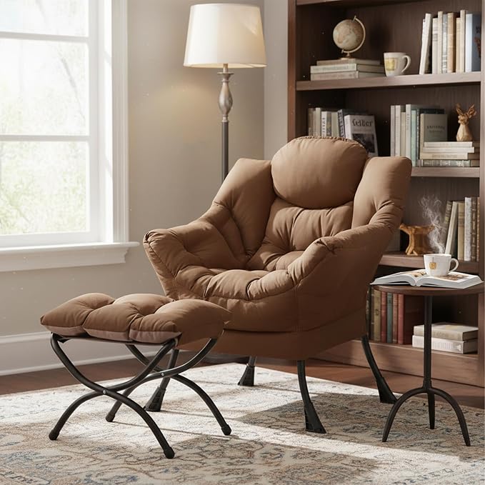 Welnow Lazy Chair with Ottoman, Modern Accent Armchair with Armrests and a Side - Image 9