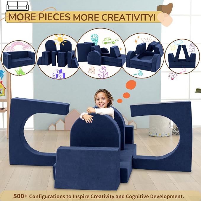 Fvkind 10 Pcs Modular Kids Play Couch, Foam Kids Play Couch - Image 8