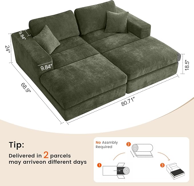 80.7" Oversized Double Chaise Lounge Chair Indoor, Cloud Boneless Sleeper Sofa - Image 3