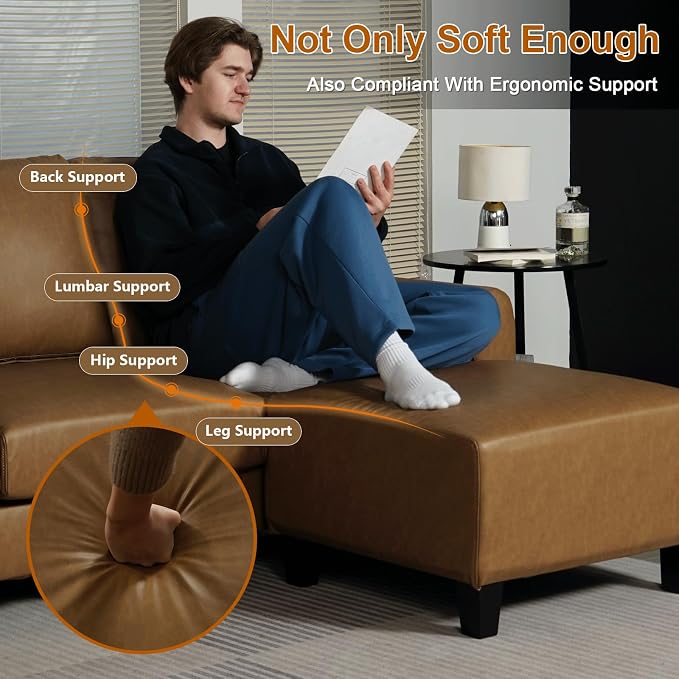 EASE MOOSE Large Seat Faux Leather L Shaped Sofa, Waterproof and - Image 5