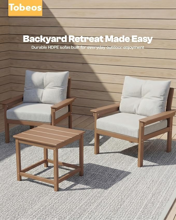 HDPE 3 Piece Patio Furniture Set, All-Weather Outdoor Couch Set - Image 6