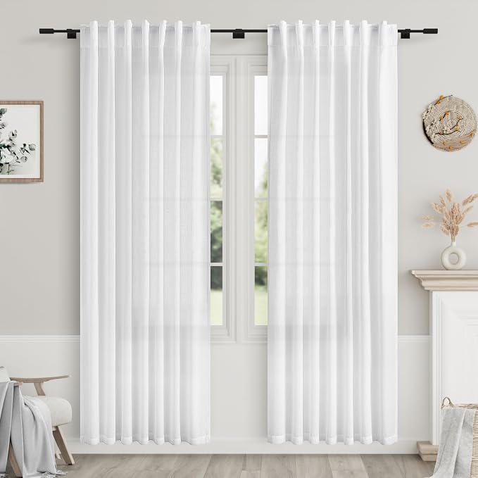 Nanspring White Semi Sheer Linen Curtains 78 inch Length by Nanspring