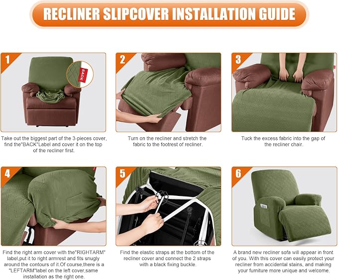 VANSOFY Recliner Chair Cover, 3-Pieces Stretch Lazy Boy Recliner Covers - Image 6