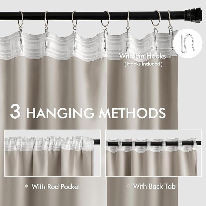 MIULEE Natural Back Tab Blackout Curtains 108 Inch Long 2 Panels Set - Image 3