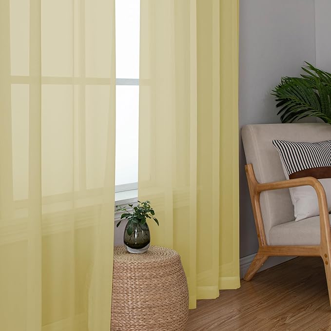 Chyhomenyc Mustard Yellow Sheer Curtains 63 Inches Long, Light Filtering Window - Image 3